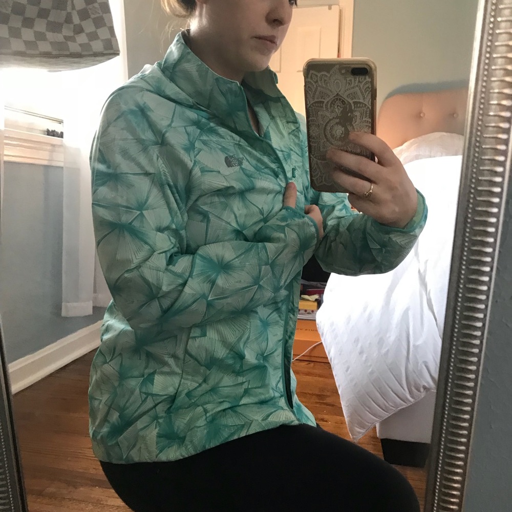 Green north face rain jacket  - size M